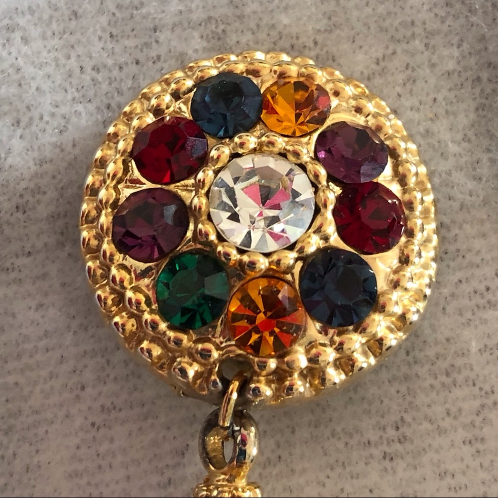 Vintage Statement Teardrop Dangle Rhinestone Clip - image 5